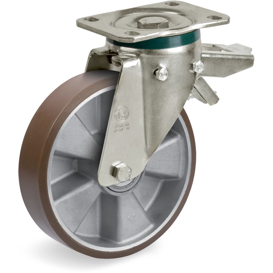 Tellure Rôta 586676 – Rueda giratoria de poliuretano TR-PowerHigh Ø200×50 mm con freno