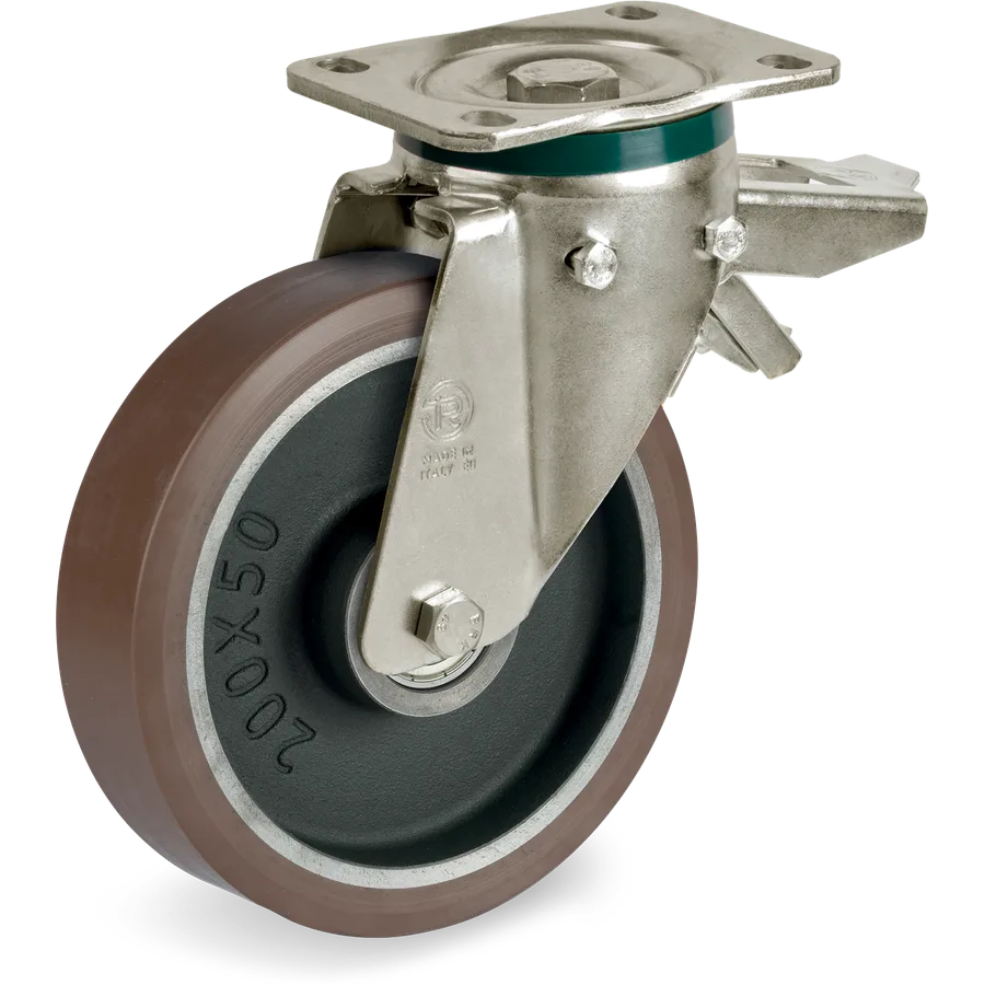Tellure Rôta 589903 – Rueda giratoria de poliuretano TR-PowerHigh Ø125×50 mm con freno