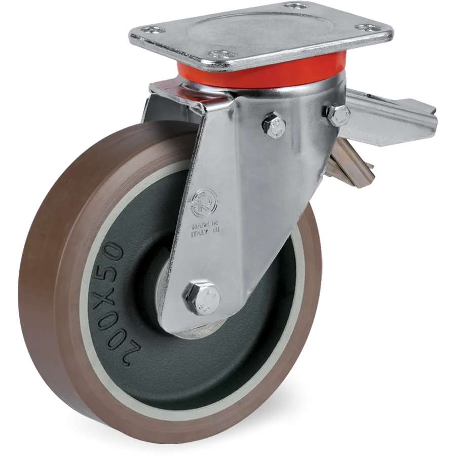 Tellure Rôta 586664 – Rueda giratoria de poliuretano TR-PowerHigh Ø160×50 mm con freno