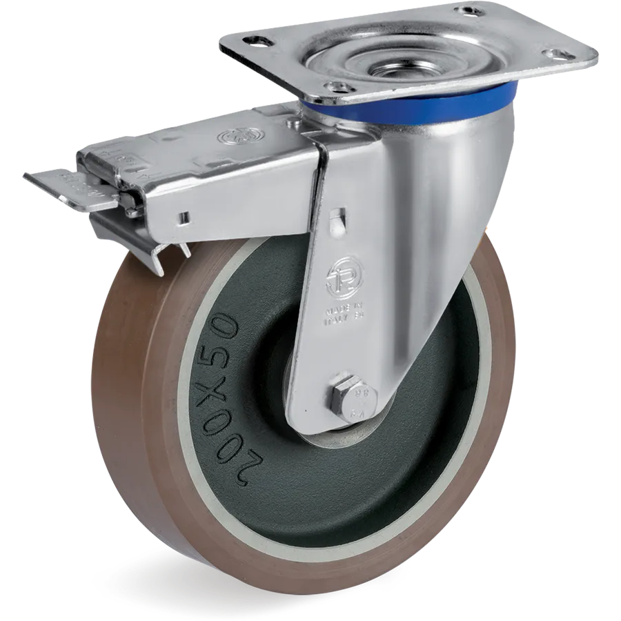 Tellure Rôta 585564 – Rueda giratoria de poliuretano TR-PowerHigh Ø150×50 mm con freno