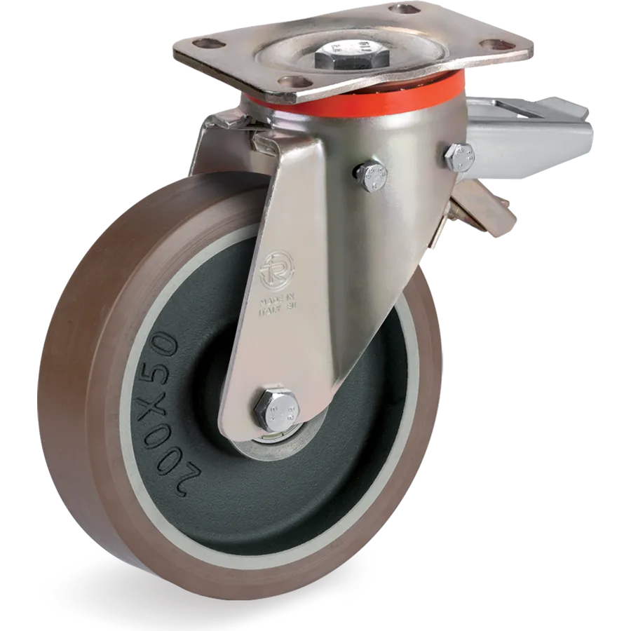 Tellure Rôta 584854 – Rueda giratoria de poliuretano TR-PowerHigh Ø150×50 mm con freno