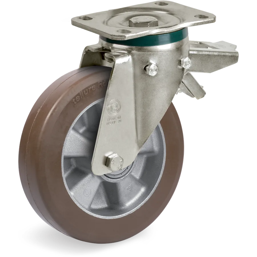 Tellure Rôta 585536 – Rueda giratoria de poliuretano TR-PowerHigh Ø200×50 mm con freno