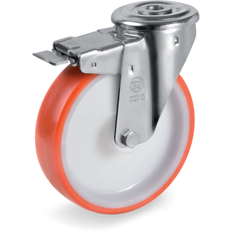Tellure Rôta 606423 – Rueda giratoria de poliuretano termoplástico Ø125×35 mm con freno