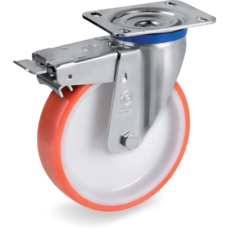 Tellure Rôta 606806 – Rueda giratoria de poliuretano termoplástico Ø200×50 mm con freno