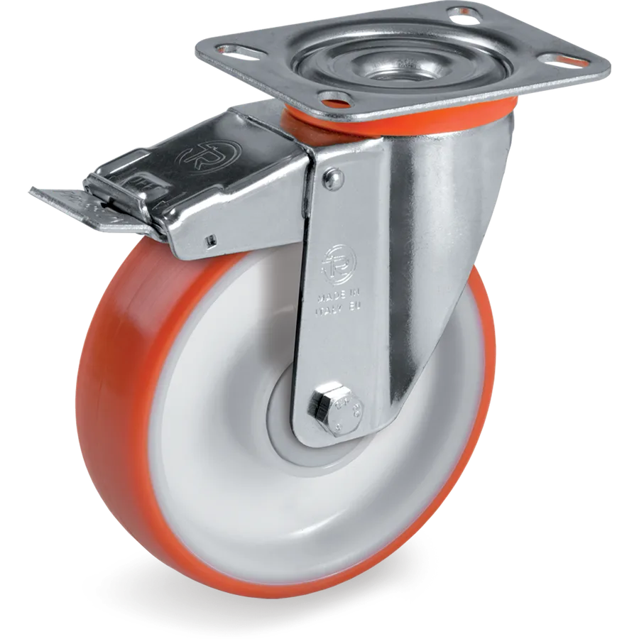 Tellure Rôta 604903 – Rueda giratoria de poliuretano termoplástico Ø125×35 mm con freno