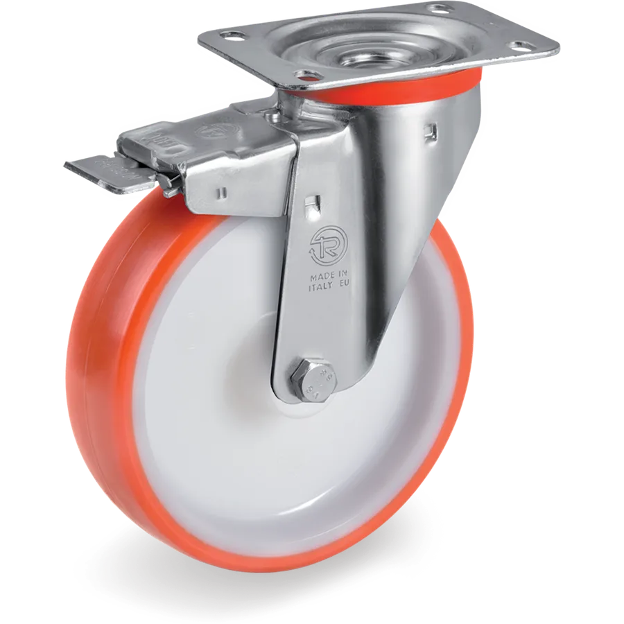 Tellure Rôta 606602 – Rueda giratoria de poliuretano termoplástico Ø100×30 mm con freno
