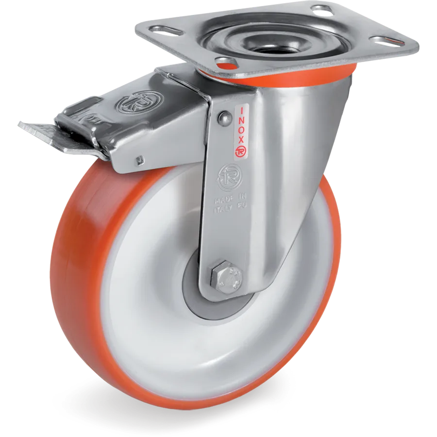 Tellure Rôta 606906 – Rueda giratoria de poliuretano termoplástico Ø200×50 mm con freno