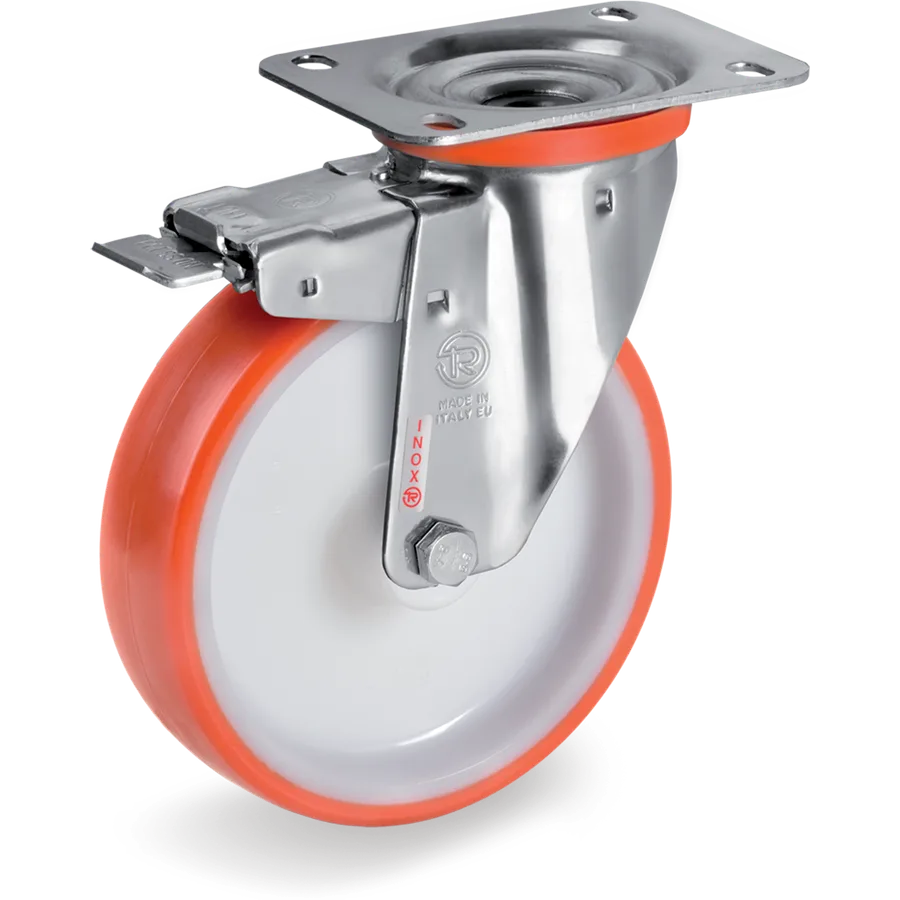 Tellure Rôta 606721 – Rueda giratoria de poliuretano termoplástico Ø80×30 mm con freno