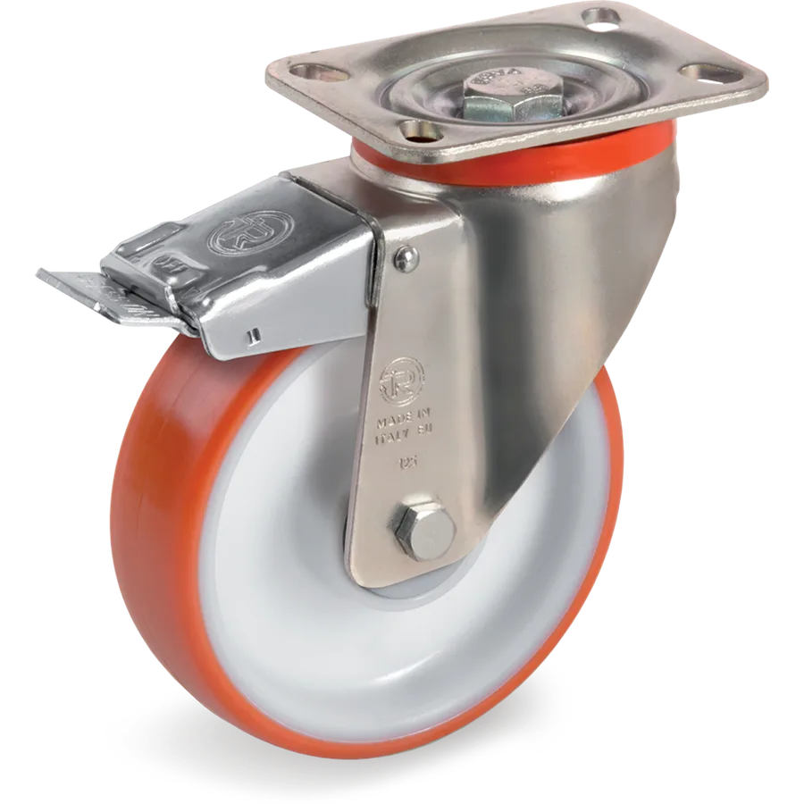 Tellure Rôta 609002 – Rueda giratoria de poliuretano termoplástico Ø100×30 mm con freno
