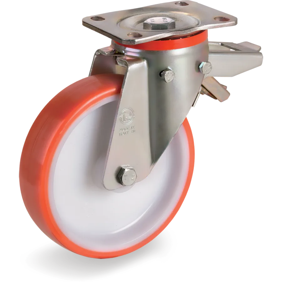 Tellure Rôta 609106 – Rueda giratoria de poliuretano termoplástico Ø200×50 mm con freno