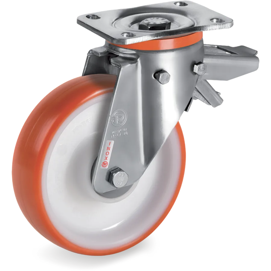 Tellure Rôta 609906 – Rueda giratoria de poliuretano termoplástico Ø200×50 mm con freno