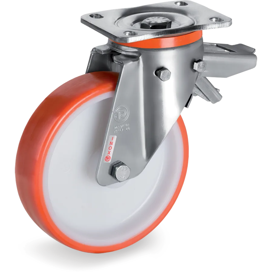 Tellure Rôta 607516 – Rueda giratoria de poliuretano termoplástico Ø200×50 mm con freno