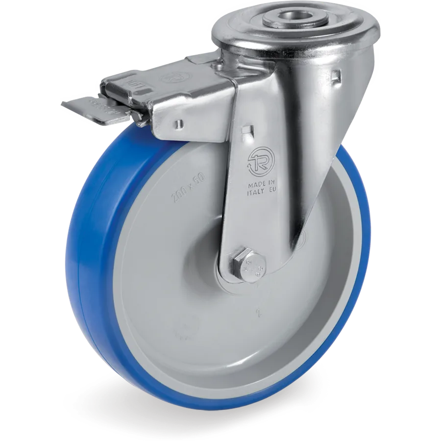 Tellure Rôta 616431 – Rueda giratoria de poliuretano termoplástico Ø150×45 mm con freno