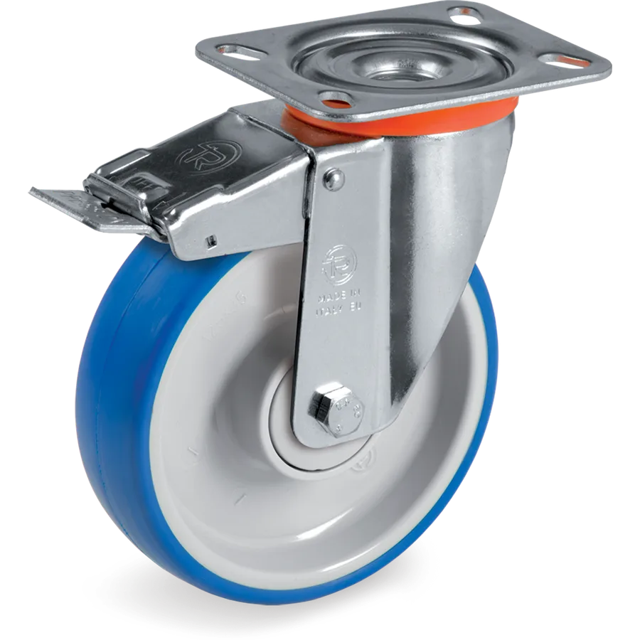 Tellure Rôta 614910 – Rueda giratoria de poliuretano termoplástico Ø160×50 mm con freno
