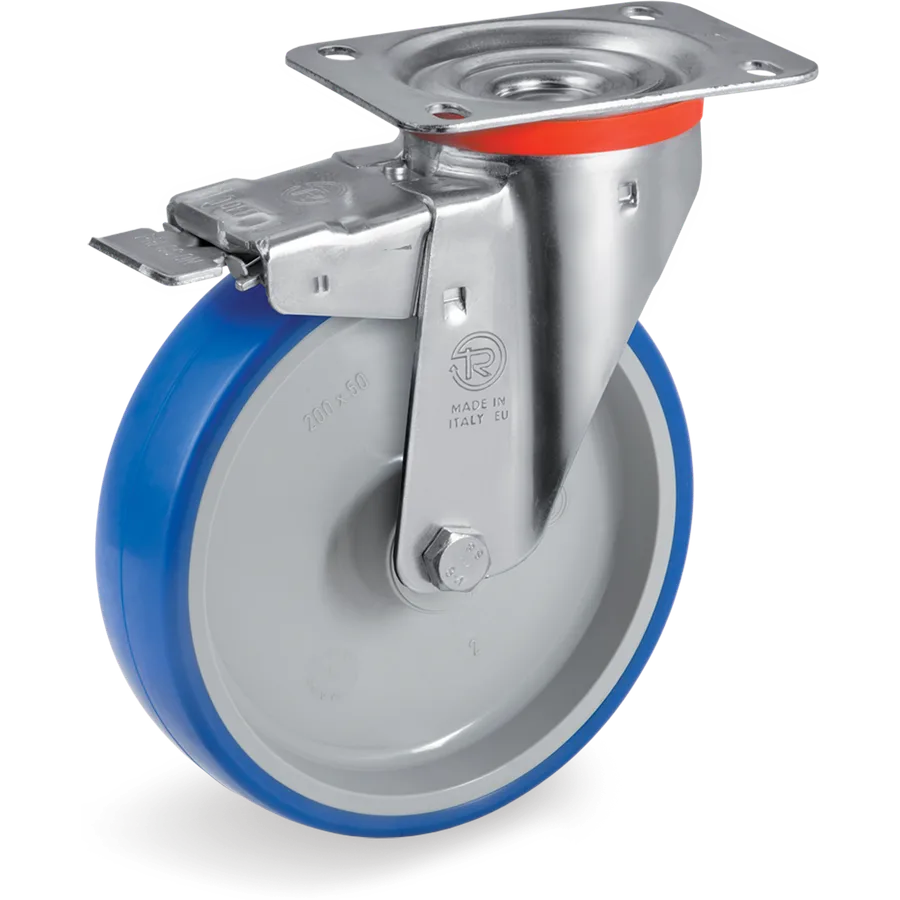 Tellure Rôta 616606 – Rueda giratoria de poliuretano termoplástico Ø200×50 mm con freno