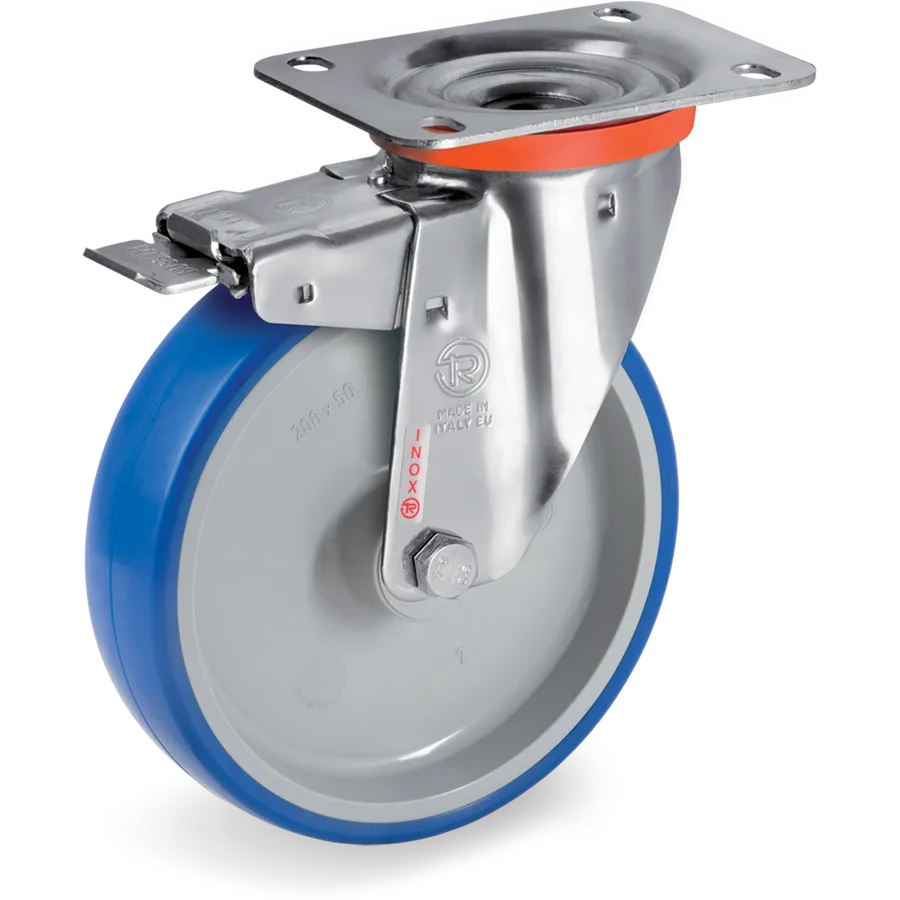 Tellure Rôta 616721 – Rueda giratoria de poliuretano termoplástico Ø80×30 mm con freno