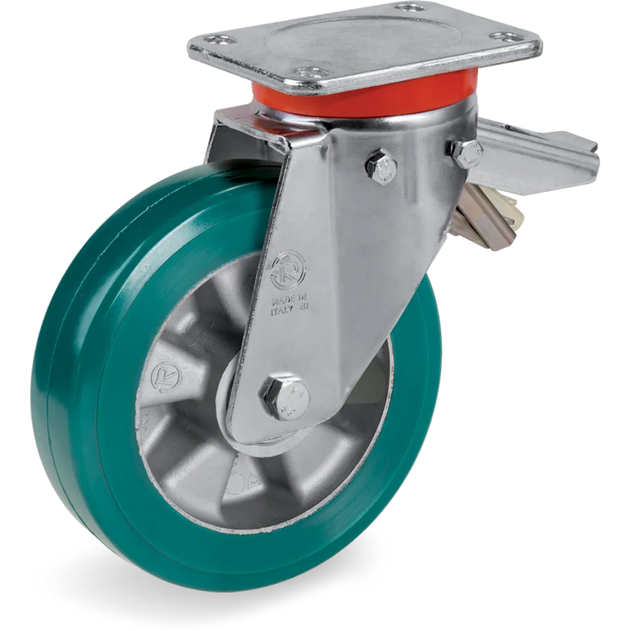 Tellure Rôta 626664 – Rueda giratoria de poliuretano TR-Roll Ø160×50 mm con freno