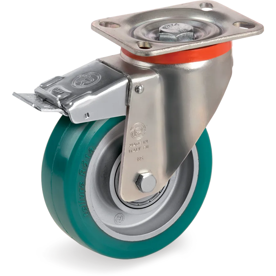Tellure Rôta 627202 – Rueda giratoria de poliuretano TR-Roll Ø100×40 mm con freno