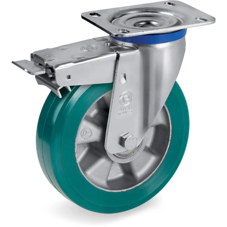 Tellure Rôta 627404 – Rueda giratoria de poliuretano TR-Roll Ø160×50 mm con freno