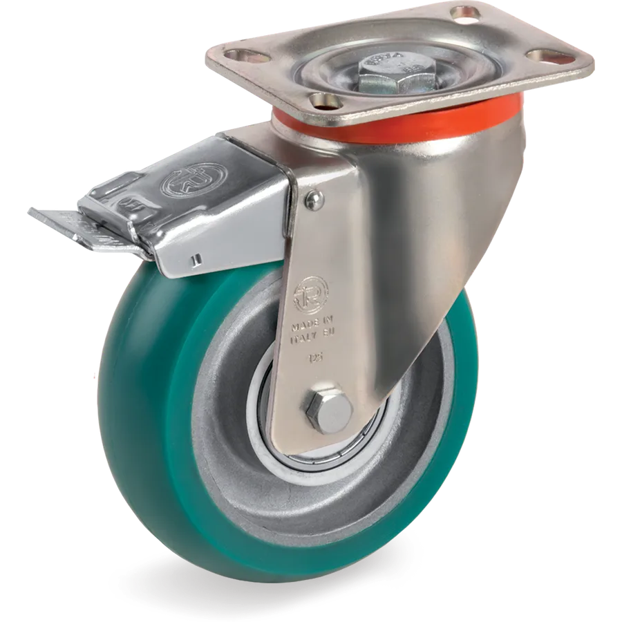 Tellure Rôta 629523 – Rueda giratoria de poliuretano TR-Roll Ø125×40 mm con freno