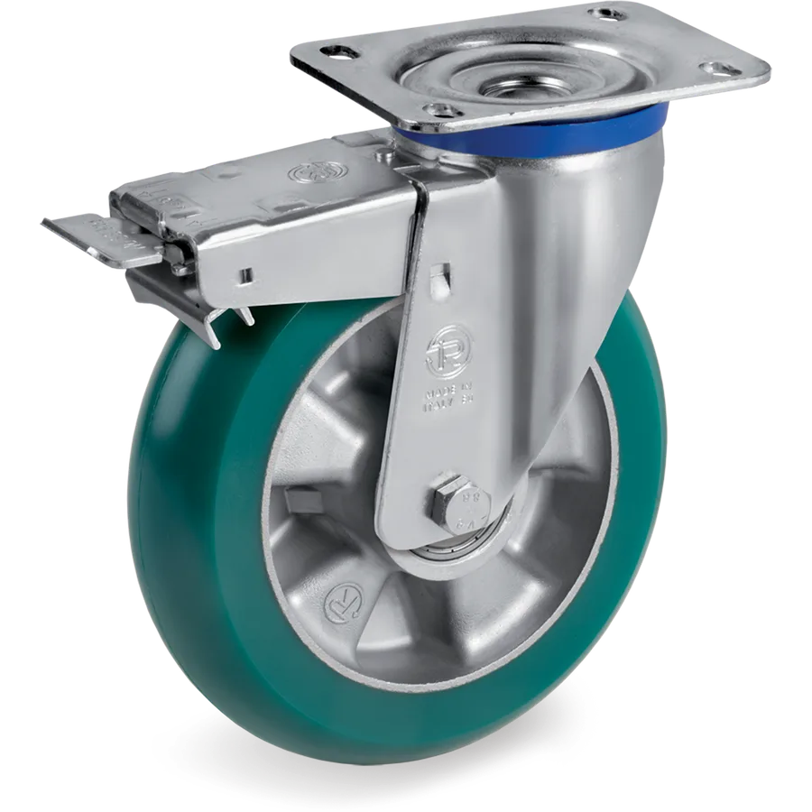 Tellure Rôta 627904 – Rueda giratoria de poliuretano TR-Roll Ø160×50 mm con freno