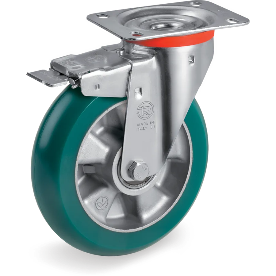 Tellure Rôta 628903 – Rueda giratoria de poliuretano TR-Roll Ø125×40 mm con freno