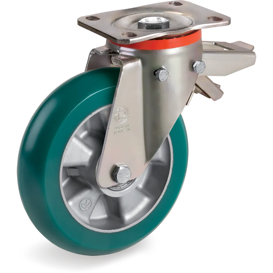 Tellure Rôta 629206 – Rueda giratoria de poliuretano TR-Roll Ø200×50 mm con freno