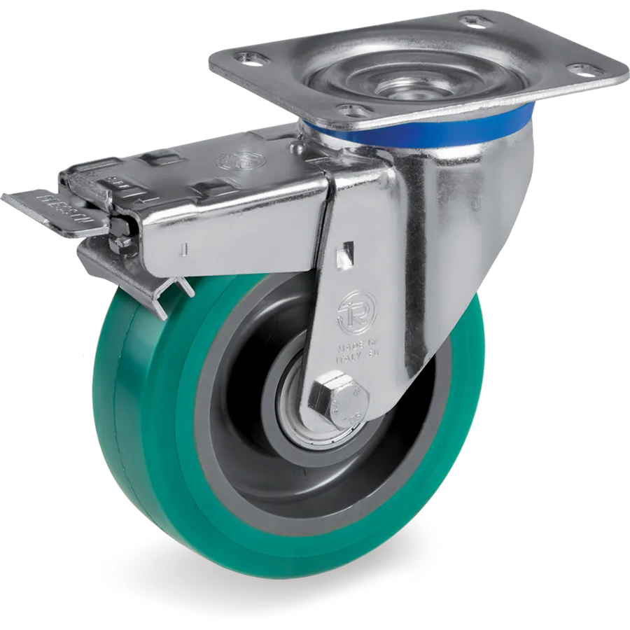 Tellure Rôta 627446 – Rueda giratoria de poliuretano TR-Roll Ø200×50 mm con freno