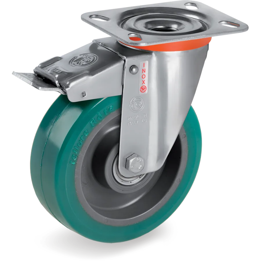 Tellure Rôta 625323 – Rueda giratoria de poliuretano TR-Roll Ø125×40 mm con freno