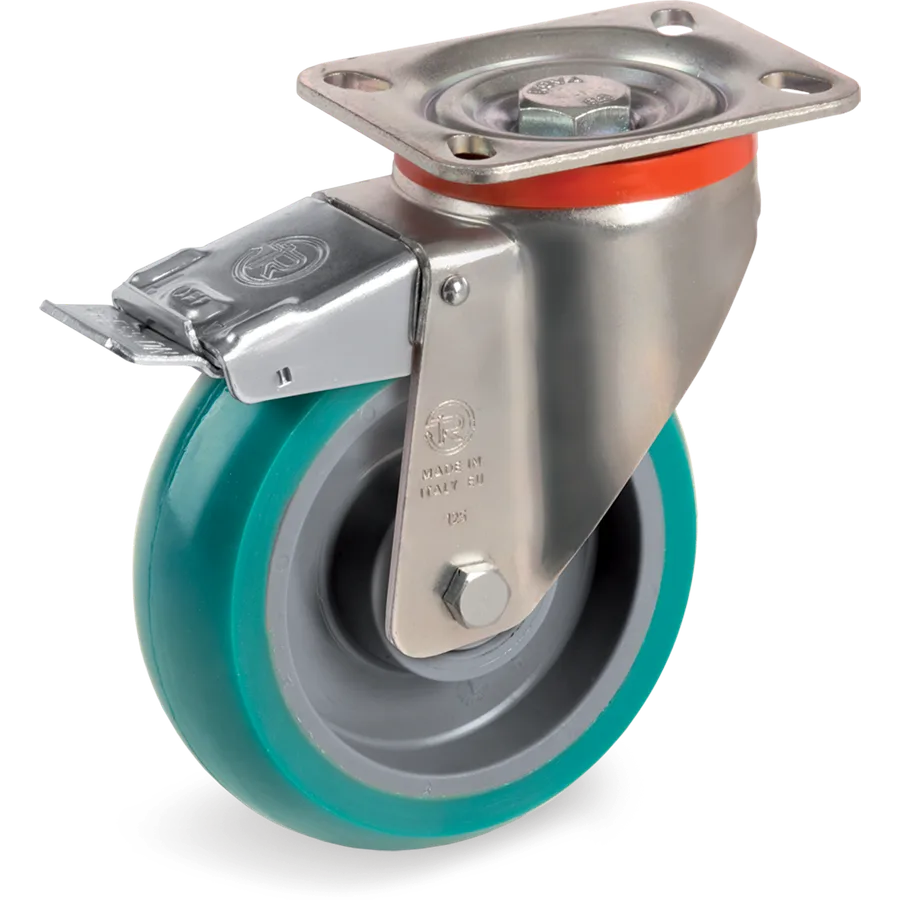 Tellure Rôta 629513 – Rueda giratoria de poliuretano TR-Roll Ø125×40 mm con freno