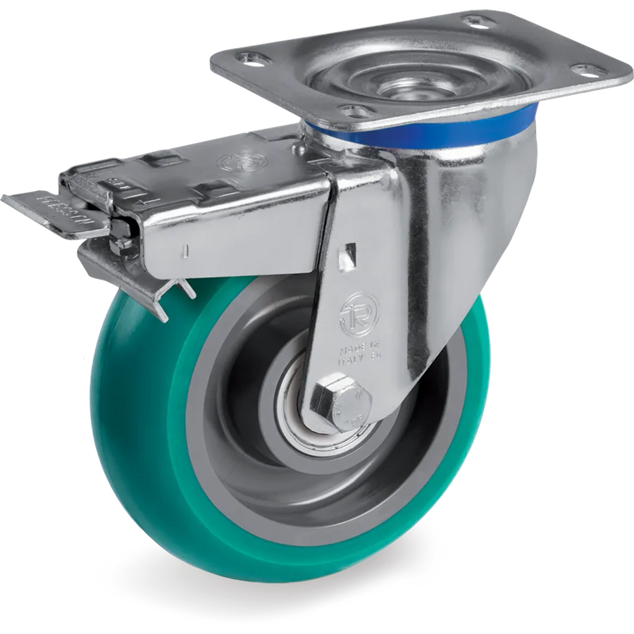 Tellure Rôta 627434 – Rueda giratoria de poliuretano TR-Roll Ø160×50 mm con freno