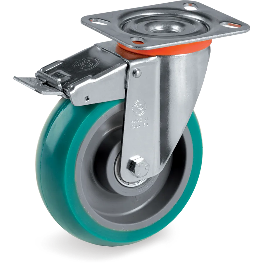 Tellure Rôta 629503 – Rueda giratoria de poliuretano TR-Roll Ø125×40 mm con freno