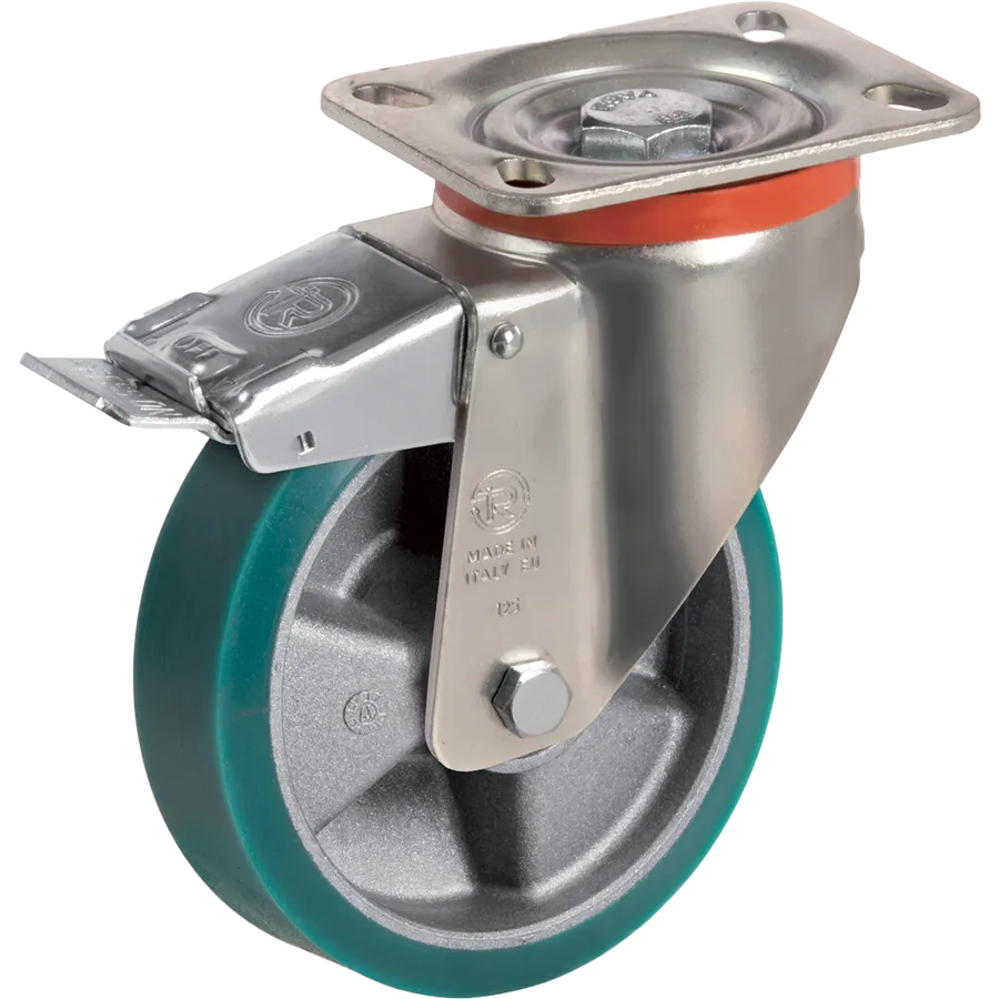 Tellure Rôta 627233 – Rueda giratoria de poliuretano TR-Roll Ø125×35 mm con freno
