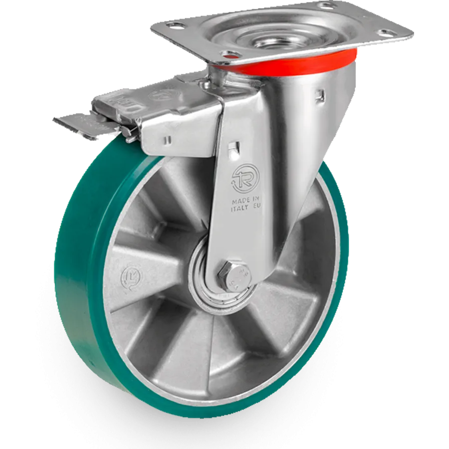 Tellure Rôta 627154 – Rueda giratoria de poliuretano TR-Roll Ø150×40 mm con freno