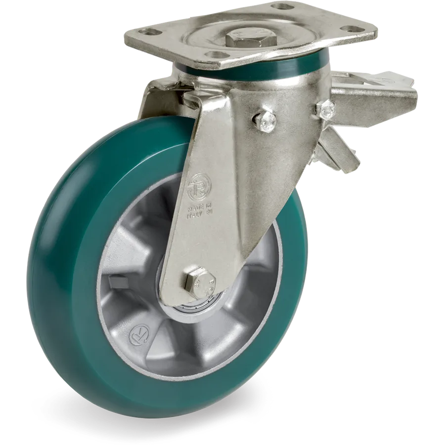 Tellure Rôta 629236 – Rueda giratoria de poliuretano TR-Roll Ø200×50 mm con freno