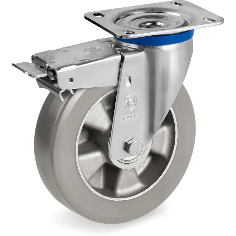Tellure Rôta 627404ESD – Rueda giratoria de poliuretano TR-Roll ESD Ø160×50 mm con freno