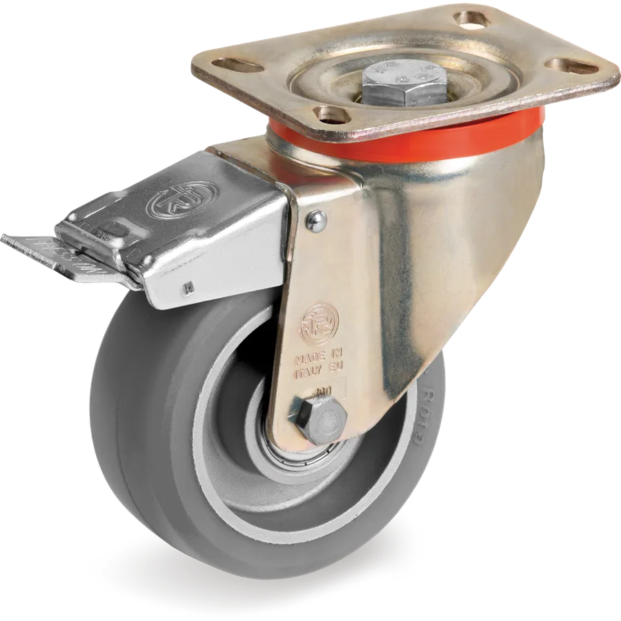 Tellure Rôta 627202ESD – Rueda giratoria de poliuretano TR-Roll ESD Ø100×40 mm con freno