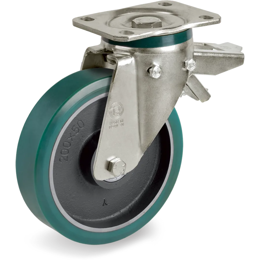 Tellure Rôta 627246 – Rueda giratoria de poliuretano TR-Roll Ø200×50 mm con freno