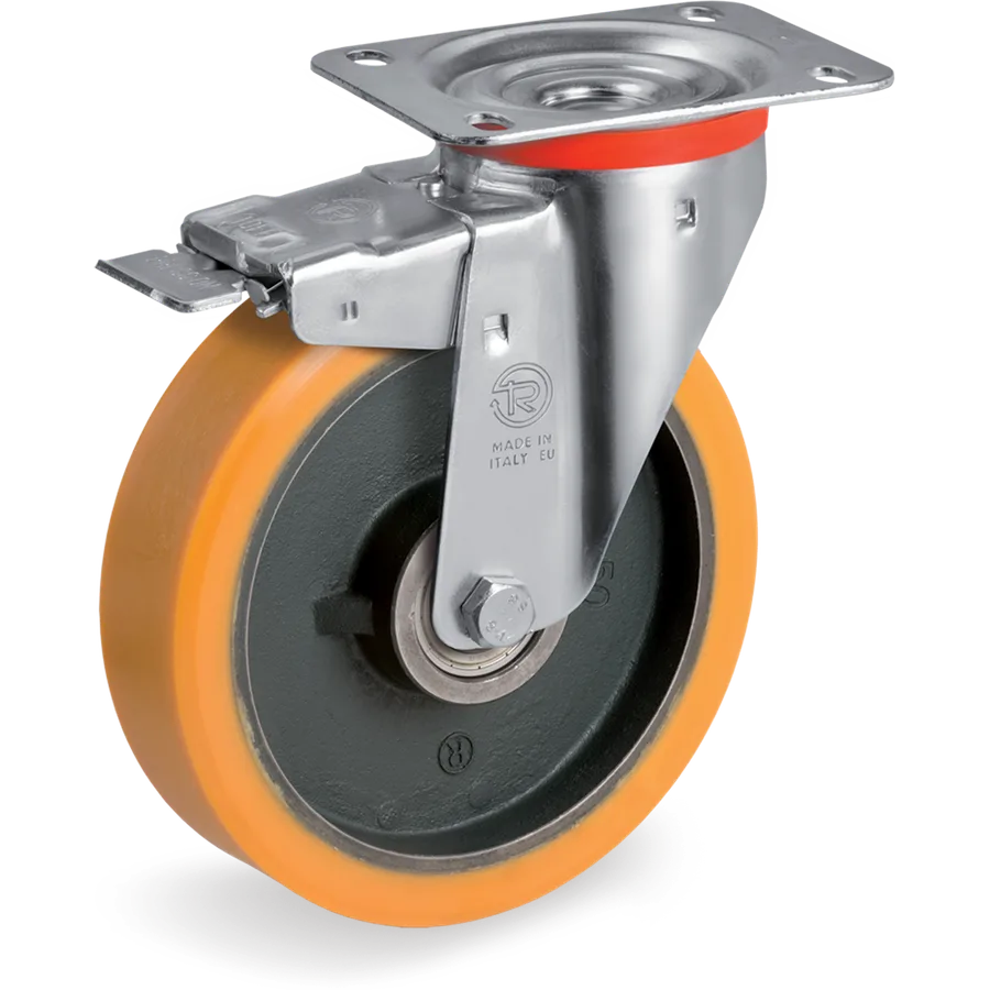 Tellure Rôta 645466 – Rueda giratoria de poliuretano TR Ø200×50 mm con freno