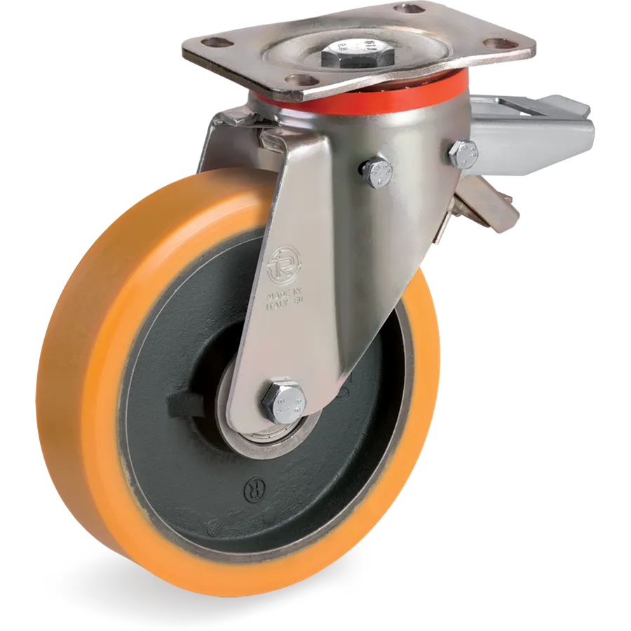 Tellure Rôta 644856 – Rueda giratoria de poliuretano TR Ø200×50 mm con freno