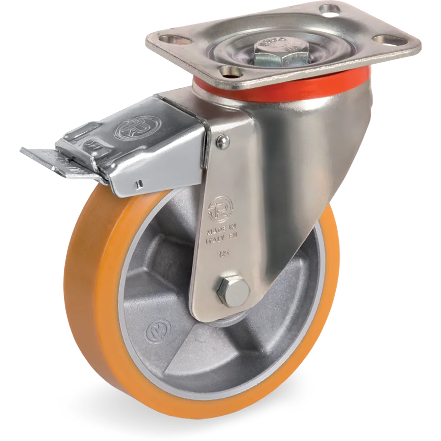 Tellure Rôta 656602 – Rueda giratoria de poliuretano TR Ø100×30 mm con freno