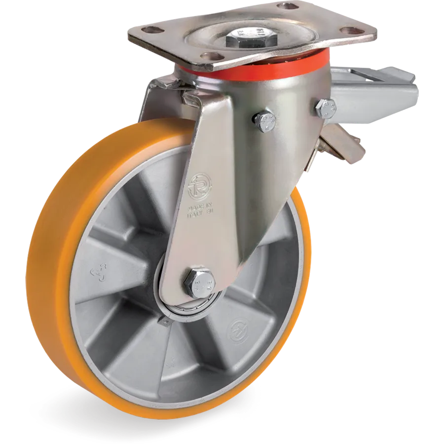 Tellure Rôta 656606 – Rueda giratoria de poliuretano TR Ø200×50 mm con freno