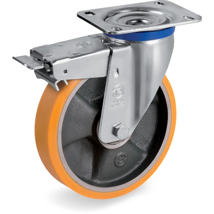 Tellure Rôta 657326 – Rueda giratoria de poliuretano TR Ø200×45 mm con freno