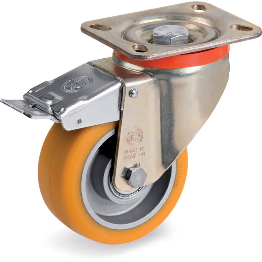 Tellure Rôta 655502 – Rueda giratoria de poliuretano TR Ø100×40 mm con freno