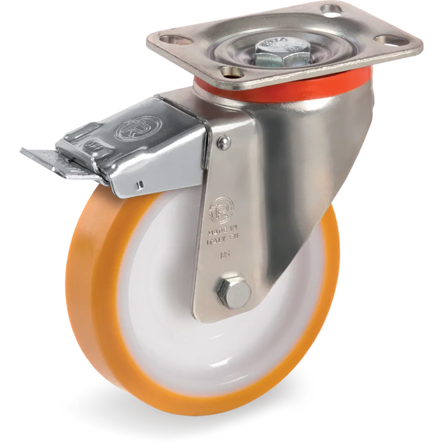 Tellure Rôta 669003 – Rueda giratoria de poliuretano TR Ø125×30 mm con freno