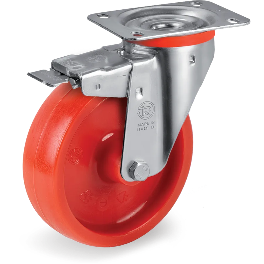 Tellure Rôta 686802RED – Rueda giratoria de poliamida 6 Ø100×30 mm con freno