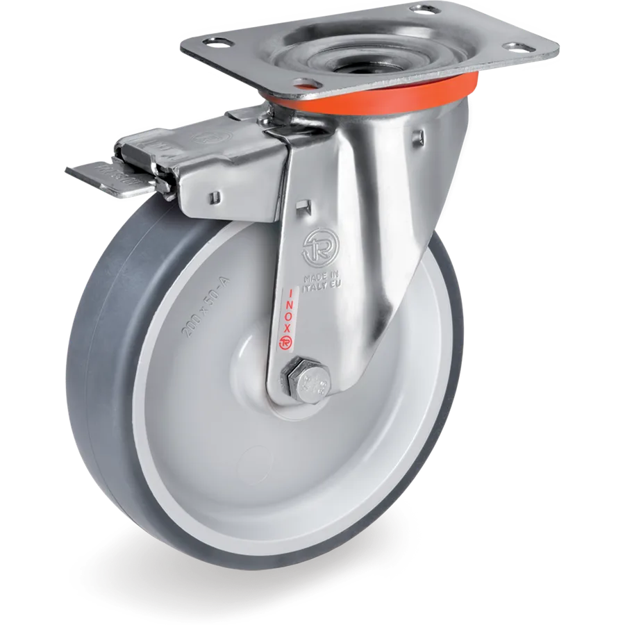 Tellure Rôta 716721 – Rueda giratoria de goma termoplástica Ø80×30 mm con freno