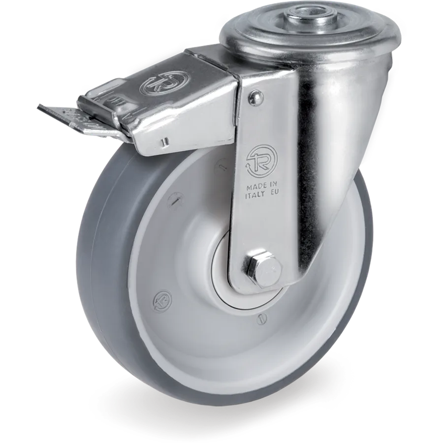 Tellure Rôta 715503 – Rueda giratoria de goma termoplástica Ø125×35 mm con freno