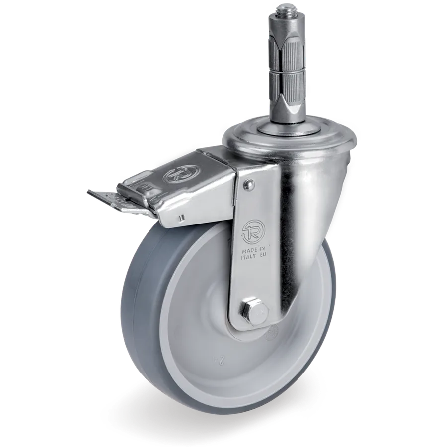 Tellure Rôta 719302 – Rueda giratoria de goma termoplástica Ø100×30 mm con freno