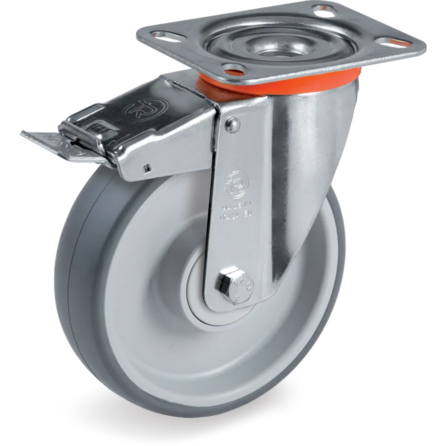 Tellure Rôta 714910 – Rueda giratoria de goma termoplástica Ø160×50 mm con freno